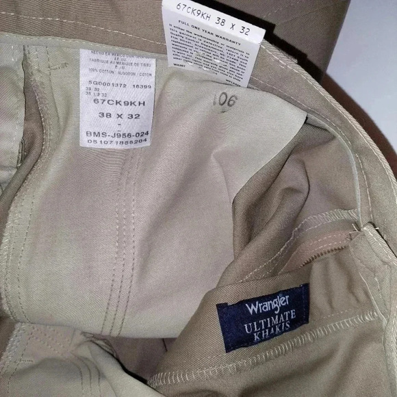 New w/ Tags MENS Wrangler  Cotton Tan Khaki Pants Stain Blocker 38x32 38W 32L - Picture 5 of 5